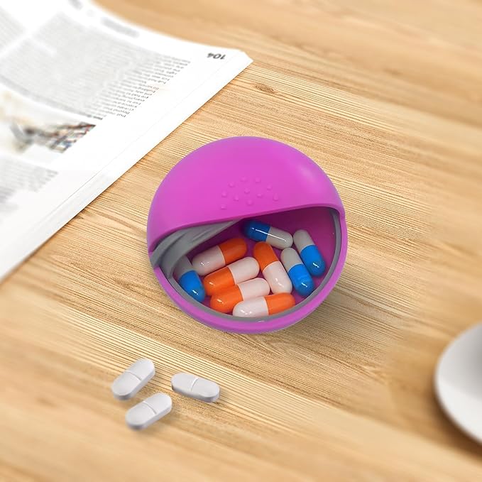 INVODA Travel Pill Organizer Cute Round Pill Box for Purse Compact Medicine Container for Pills, Fish Oil, Vitamins & Supplements (Rose Box)