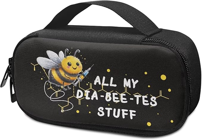 Rnyleeg Black Diabetic Bag for Supplies All My Diabeetes Stuff Insulin Cooler Travel Case Portable Diabetes Supplies Case for Home Diabetic Care