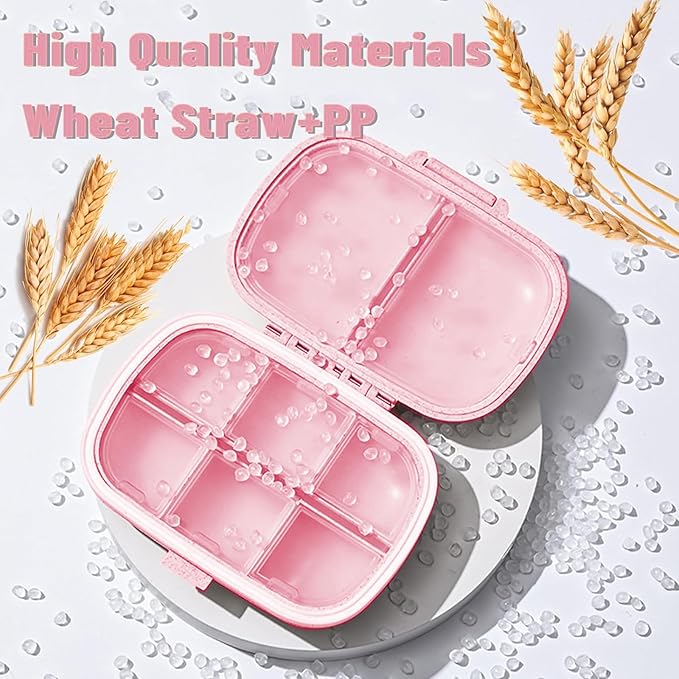 2PCS INVODA Pill Organizer Travel Pill Box 8 Compartments Moisture Proof Small Pill Case for Pocket Purse Daily Pill Container Portable Medicine Fish Oil Vitamin Holder