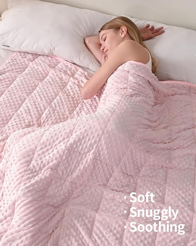 Mr. Sandman Weighted Blanket for Adults, Minky Dots Heavy Blanket for Woman, Man Sleeping/Calm, Soft, Cozy and Cooling Weighted Throw Blankets, Machine Washable, 48 x 72in, 15 lbs, Pink