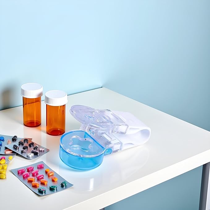 Blue Portable Pill Taker Remover, Medication Dispenser, Tablets Pills Blister Pack Opener Assistance Tool, Organizer for The Elderly