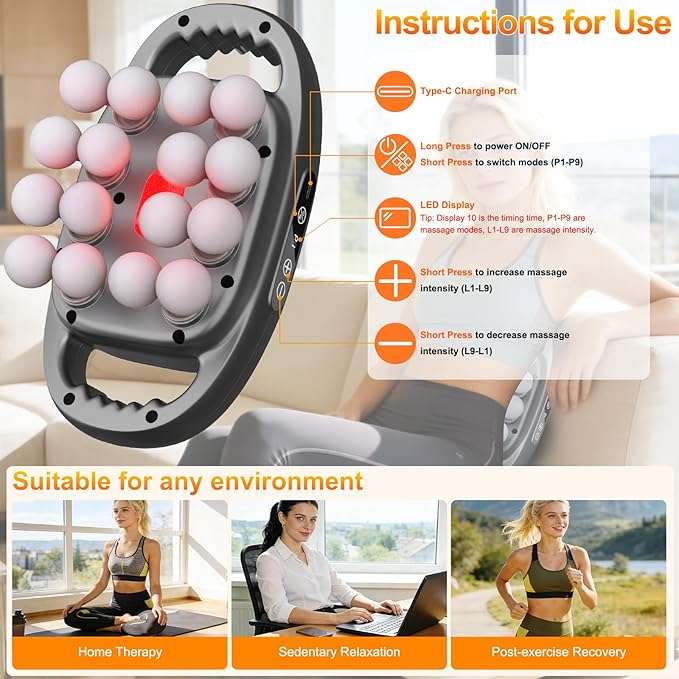 16-Head Massage Gun, Deep Tissue Percussion Massager with 9 Modes & 9 Intensities,Quiet Back Massager Pain Relief for Back, Shoulders,Legs,2600mAh Battery Electric Massage Tools