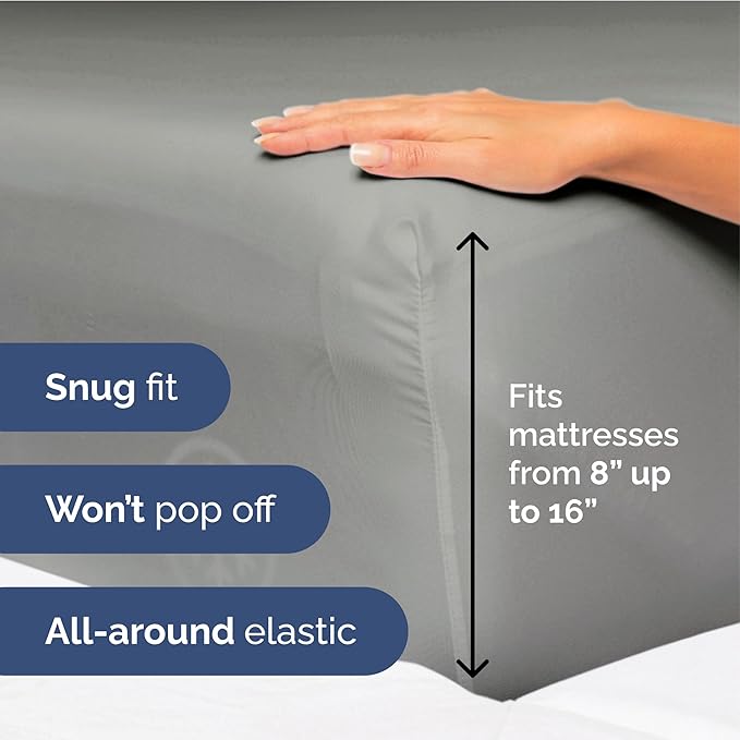 Split King Size 5 Piece Sheet Set - Extra Soft, Breathable And Cooling Sheets - Hotel Luxury Bed Sheets for Women & Men - Deep Pockets, Easy-Fit & Wrinkle-Free Sheets - Slate Grey Oeko-Tex Bed Sheets