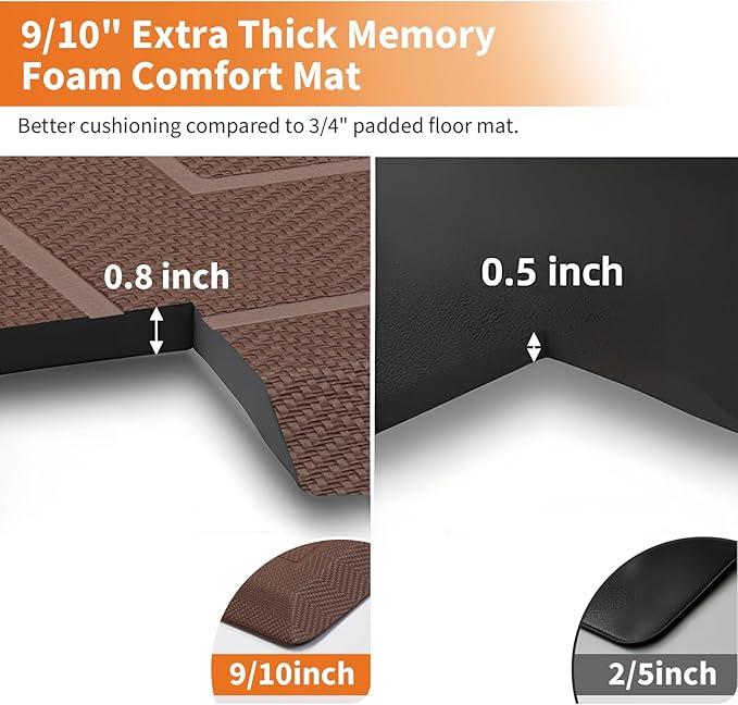 UKISS 9/10"" Extra Thick Cushioned Anti Fatigue Kitchen Mat, Waterproof High Density Foam Standing Desk Mat, Non-Slip Ergonomic Comfort Mat for Kitchen, Office,Workstation (Brown, 20" X 32")