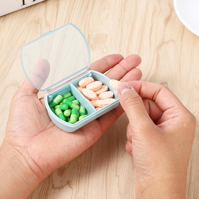 Sibba Pill Organizer 2 PCS Medicine Case Box Medication Holder Kit Daily Supplement Storage Container Portable for Pocket Pillbox Cases Bottle Compact Vitamin Dispenser 7 Day Holders Travel