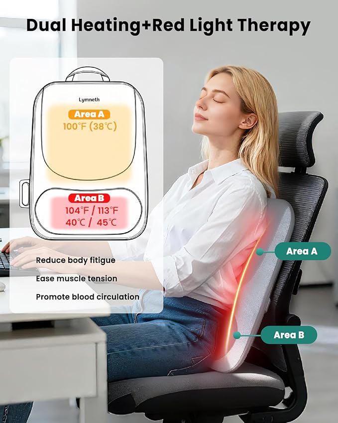 Cordless Back Massager with Heat, Up and Down Rolling Massage & Heated Lower Back, 4D Shiatsu Back Massager for Pain Relief Deep Tissue, Electric Back Massagers for Chair Office Home Use