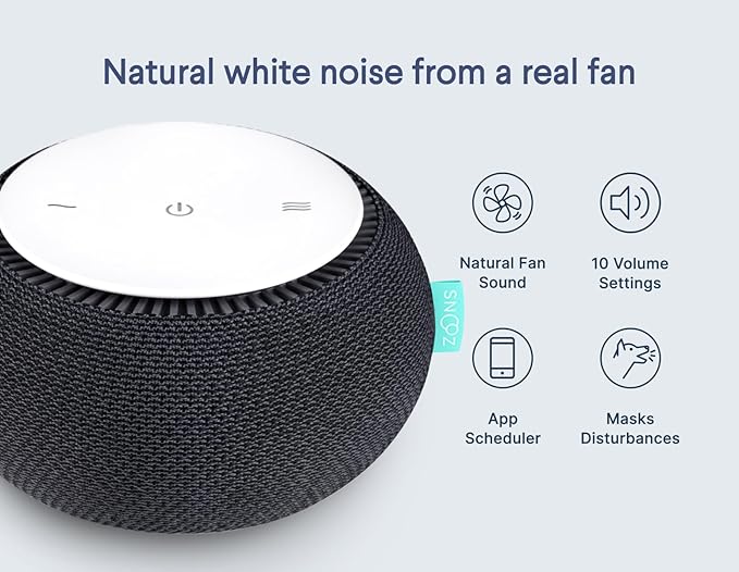 SNOOZ Smart White Noise Sound Machine - Real Fan Inside for Non-Looping White Noise, Sleep Aid for Adults, Travel, Sleeping, Bedroom, Portable, Baby Registry Essential - Charcoal