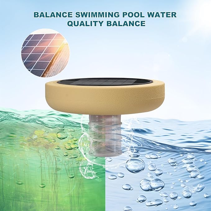 Solar Pool Ionizer for Above Ground, Floating Copper Pool Cleaner Purifier Cuts Chlorine by 85% Works for Pools Up to 40,000 Gal, Swimming Pools Water Cleaner for in-ground Pools and spas (Yellow)