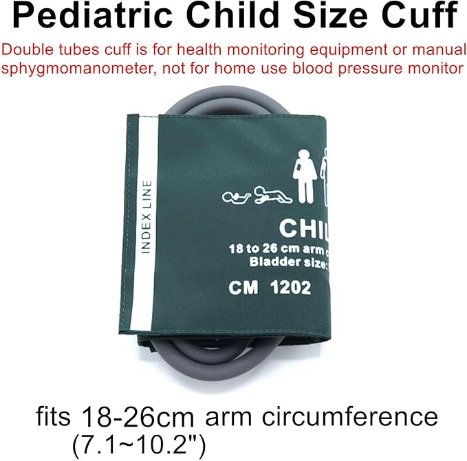 Blood Pressure Cuff with Double Tubes for Pediatric Child 18-26 cm, Reusable Nylon Replacement Blood Pressure Cuff, No BP Connector