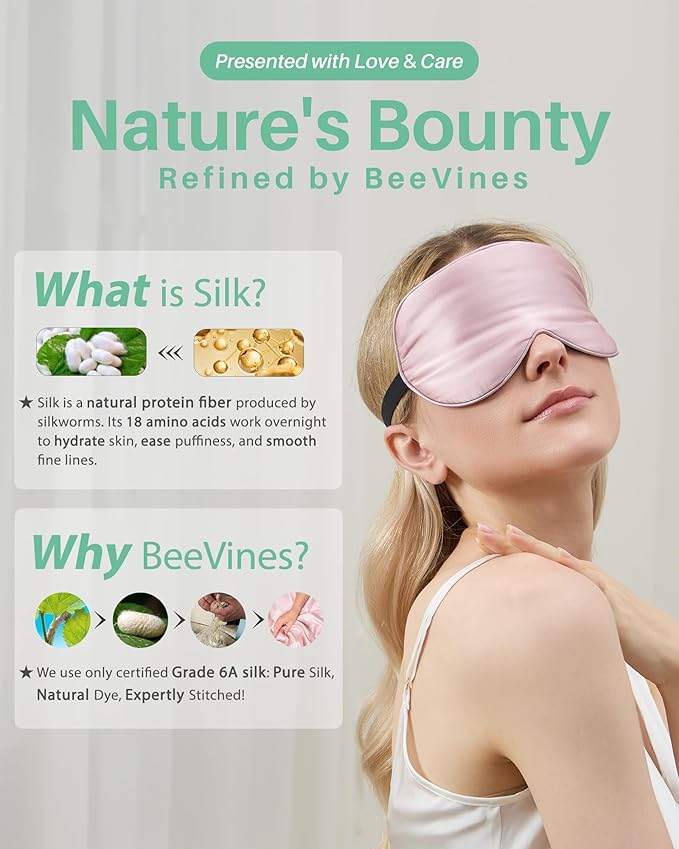 BeeVines Sleep Mask, 4 Packs 100% Real Natural Pure Silk Eye Masks with Adjustable Strap for Sleeping, Mulberry Silk Eye Sleep Shade Cover, Block Light Reduces Puffy Eyes Traveling Gifts(Pink)