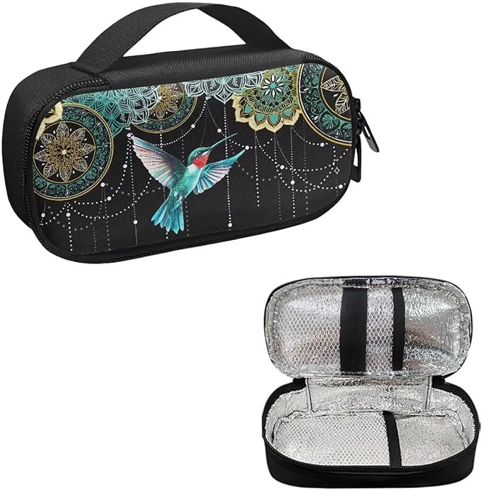 Bohemian Flower Hummingbird Insulin Pen Cooler Travel Case Diabetic Medication Insulated Cool Organizer for Insulin Pen and Other Diabetic Supplies for Travel Work Daily Life