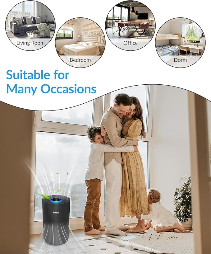Air Purifiers for Home Bedroom, ADTARK Air Cleaner with 3-in-1 Filter, Sleep Mode & Aroma Function, 3 Light Modes, Room Air Purifier with 3 Timer for Office, Dorm, Hotel (Black)