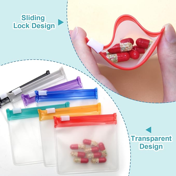 70+2 Pcs Pill Pouch Bags Zippered Pill Pouch Set with 2 Sheets Label, 7 Colors Pill Pouches for Medicine Travel Reusable Small Plastic Pill Bags for Travel/Home Daily use