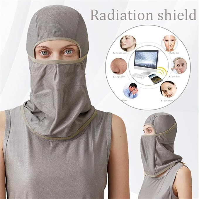 Amradield Pure Silver Fiber Protection Face Mask Faraday Silver Protection Multifunctional Wrap, Hat, Head Scarf, Face Covering Integrated Type Blocking 4G 5G, WiFi, Cellular, Bluetooth for All Man