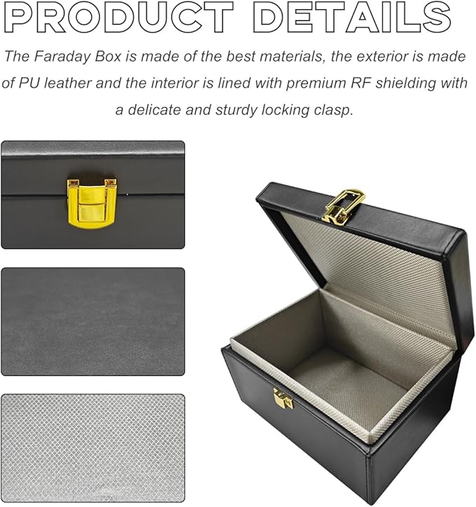 Faraday Box Key Fob Protector, RFID Signal Blocking Shielding Box Anti Theft Car Key Fob Case, Large Capacity PU Leather Faraday Cage Box for Keyless Fob, Car Accessories
