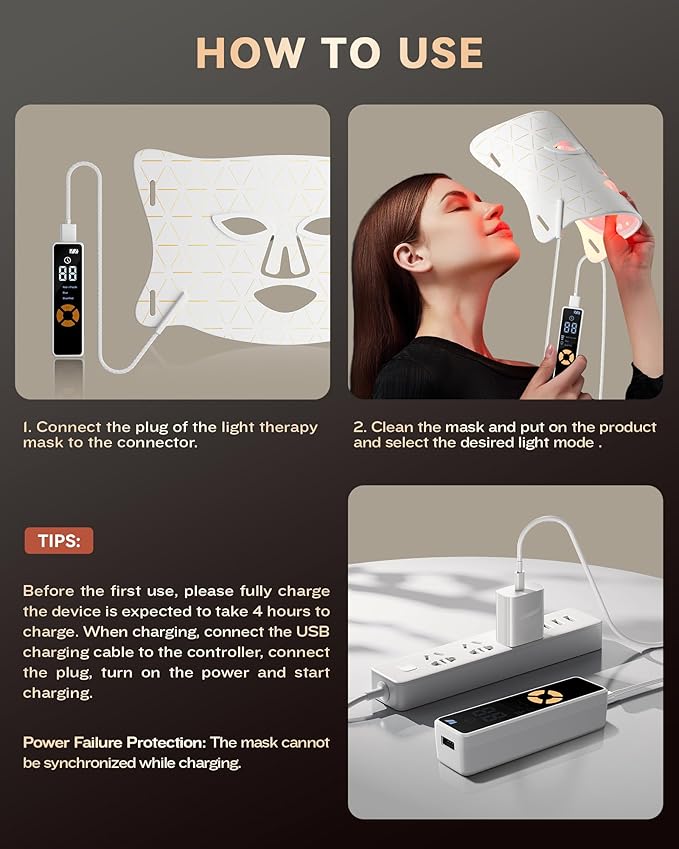 LED Light Therapy Mask Skin Care Mask, LED Red Light Therapy 630nm & 830nm Wavelength for Home Use (White)