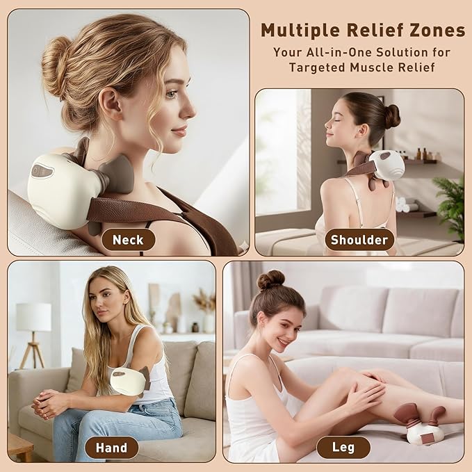 4D Wireless Neck Shoulder Massager, Bionic Hands Deep Tissue Massage, Portable Electric Kneading Shiatsu Back Massager, 3 Relax Massage Modes, for Body Relief, Gifts