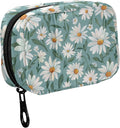 Fustylead Beautiful Daisy Flowers and Leaves Pill Organizer for Purse, Weekly Portable Pill Box with Zipper to Storage Vitamins Fish Oils Medications Supplements