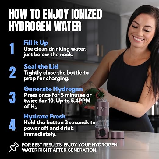 EVOLV Hydrogen Water Bottle Generator – SPE & PEM Water Ionizer 5.4PPM, Highest H2 Concentration – Portable 8oz Hydrogenated Water Bottle – Leak-Proof Hydrogen Water Machine, Easy to Use – Rose