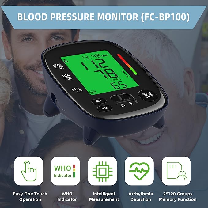 Automatic Upper Arm Blood Pressure Monitor, Dual User 2 x120 Memories Digital Blood Pressure Machine (8.7"-16.5") Cuff Size 4*AA Batteries & USB-C Cable, Irregular Heartbeat & Pulse Detection