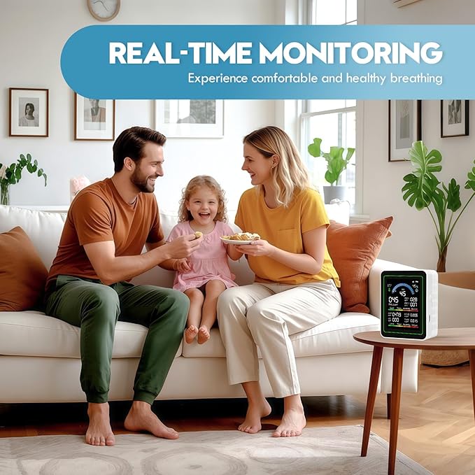 10 in 1 Indoor Air Quality Monitor, Portable Smartair air Quality Tester, Portable Real-Time Detector, with AQI, Fit for Home Cars RV Hotel Plants and Pets (White)