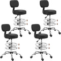 Drafting Stool Chair with Ergonomic Backrest & Footrest, Padded Leather Seat Adjustable Height 360° Swivel Rolling Stools, Tall Office Chair for Standing Desk, Counter, Medical, Black, 4 Pack
