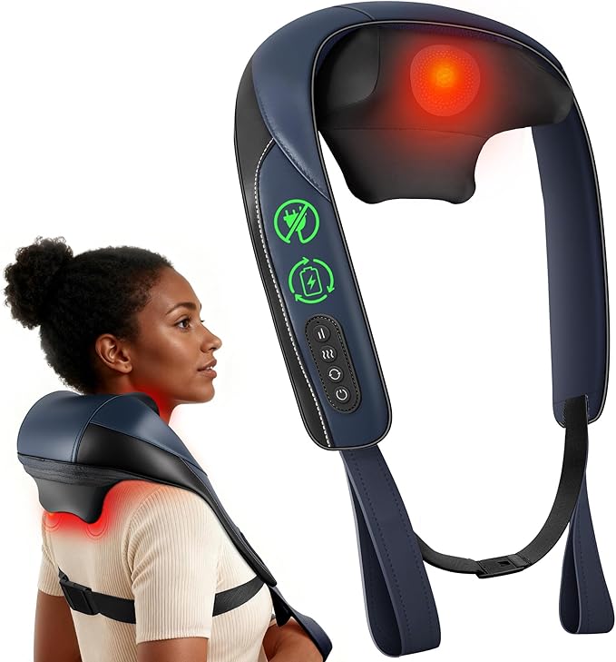COMFIER FSA Eligible Cordless Neck Massager with Heat, 4D Shiatsu Deep Tissue Kneading for Neck & Shoulders, Graphene Heating Massage Pillow, Portable & Rechargeable