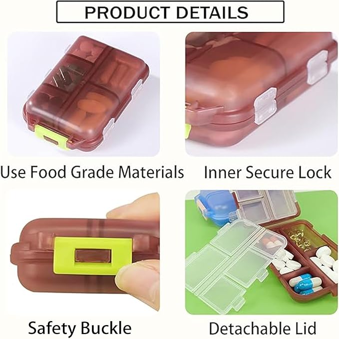 Travel Pill Organizer Portable Pocket Pill Case Small Pill Box for Purse Medicine Organizer Have 10 Compartments Storage Vitamin Fish Oil by INVODA (1PCS Red+Lables)