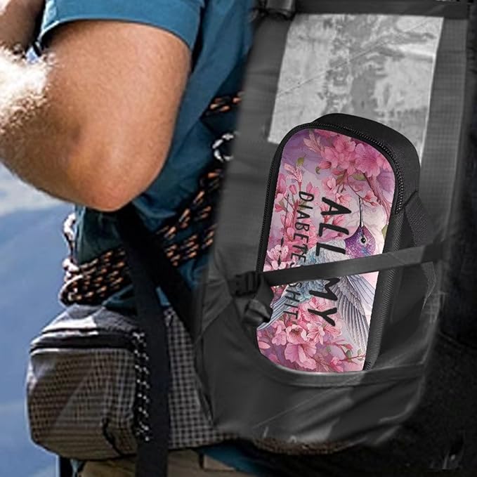 Rnyleeg Pink Diabetic Bags for Women Floral Hummingbird Insulin Cooler Travel Case Large Capacity Insulin Bags for Traveling All My Diabetes Shit