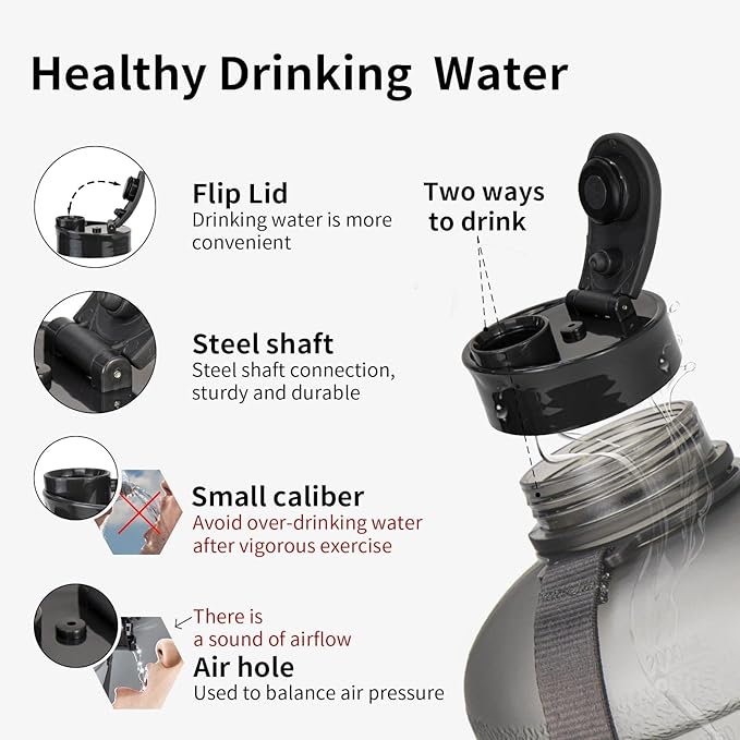 TOOFEEL Half Gallon Water Jug - 2 Liter BPA Free Reusable Bottle with Measurements - Ideal for Gym, 74 oz Matte Light Gray