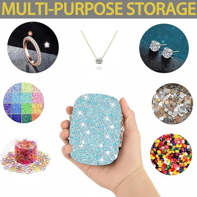 Daily 6 Compartments Pill Box Container Bling Diamond for Purse Medicine Container Holder for Women Travel Kit Medicine (AB Blue)