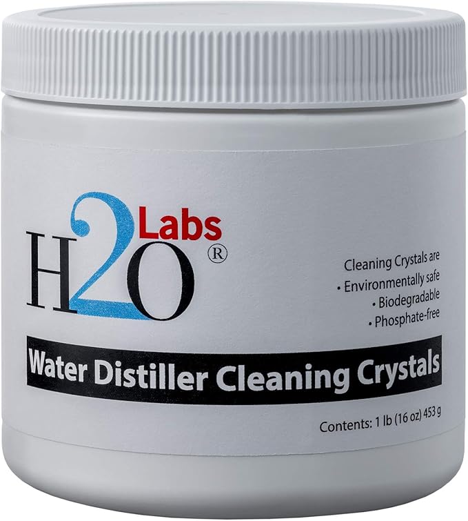 H2o Labs Water Distiller Cleaner - Made in USA - Citric Acid Crystals Remove Stubborn Water Scale Residue From Distilled Water Machines - Environmentally-Safe And Biodegradable - 16 oz/453g Jar