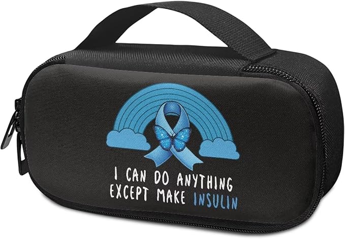 Rnyleeg Insulin Cooler Travel Case Blue Ribbon Insulin Bags for Women Reusable Diabetic Bags for Supplies Black Medicine Storage Bag