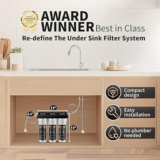 Wingsol Under Sink Alkaline Water Filter, 9-Layer Water Filter System Reduces Heavy Metals, Chlorine, Sediment, Improves pH and Taste, Remineralization, NSF Certified Sink Water Filter
