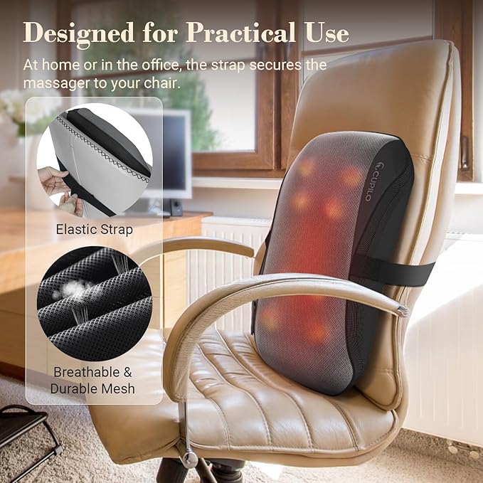 Back Massager for Pain Relief Deep Tissue FSA Eligible HSA, Upgrade 8 Massage Nodes for Upper and Lower Back, Shiatsu Back Massager with Heat for Chair, for Women Men(Corded)