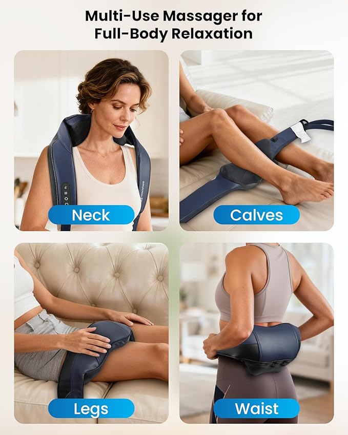 COMFIER FSA Eligible Cordless Neck Massager with Heat, 4D Shiatsu Deep Tissue Kneading for Neck & Shoulders, Graphene Heating Massage Pillow, Portable & Rechargeable