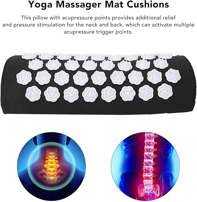 Acupressure Pillow for Neck, Acupressure Massage Pillow, Floral Stimulation Design ABS and Cotton Material Great Yoga Meditation(Black)