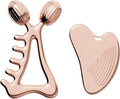 Gua Sha Facial Tools & Face Roller Set, Stainless Steel Facial Massager Tools for Lymphatic Drainage & Face Sculpting, Textured Guasha for Better Grip, Double Chin Reducer, Skincare Gift(RoseGold)
