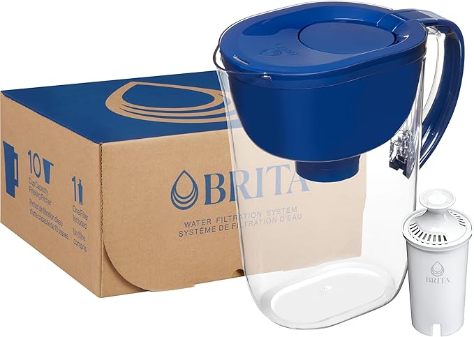 Brita Large Water Filter Pitcher for Tap and Drinking Water with SmartLight Change Indicator, Includes 1 Standard Filter, BPA-Free, Lasts 2 Months, 10-Cup Capacity, Mazarine Blue