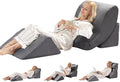 4PC Orthopedic Bed Wedge & BBL Surgery Pillow Set - Memory Foam Support for Buttocks/Back/Legs, Post Surgery Sleeping System with Adjustable Angles, Contains 2 Washable Pillowcases, Gray&White Grey