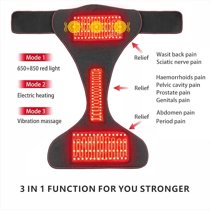 3 in 1 red Light Therapy Belt,Red Light Therapy for Body,Infrared Therapy Light Heating Vibration Massage,Massager for Pain Relief deep Tissue.