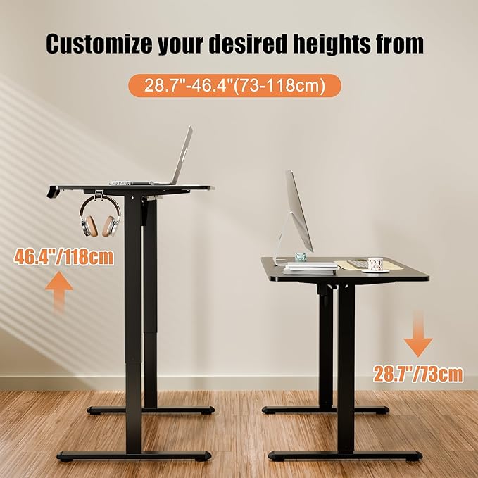 ERGOMAKER Electric Standing Desk, 63" x 23.6" Height Adjustable Sit Stand Desk with Splice Board for Home Office, Computer Desk Memory Preset (Black Frame, Black Desktop)