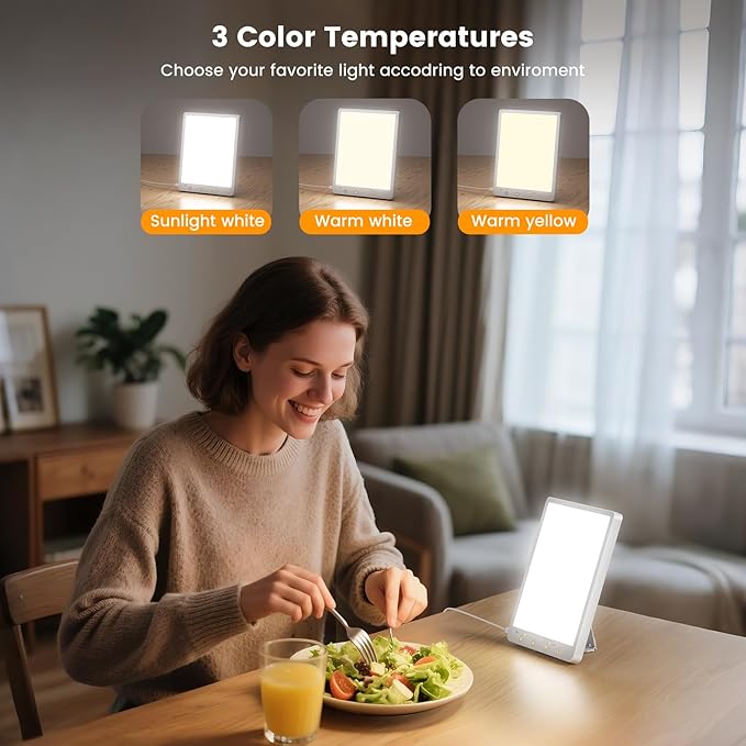 Light Therapy Lamp - 10000 Lux 3 Color Temperature & Wall Mount Therapy Light, Touch Control Daylight Lamps with Memory Function for Home/Office Use As Lift Mood.