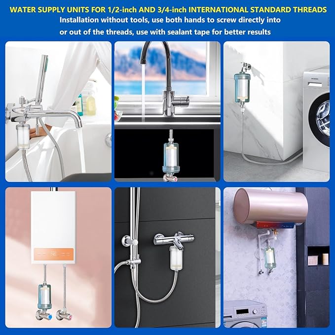 1 Micron Washing Machine Water Filter, Washer Water Filter System, For Washing Machine, Shower, > 99.5% Removal of Chlorine Fluoride, Heavy Metals, Odor, Reusable Carbon Shower Filter