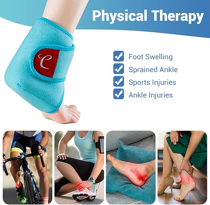 Comfytemp Ankle Ice Pack Wrap Brace for Swelling, Foot Pain Relief, 2 Gel Packs for Injuries Reusable, Hot Cold Compress Therapy for Plantar Fasciitis, Heel Spur, Achilles Tendonitis