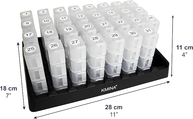 KMINA Monthly Pill Organizer 4 Times a Day, Vitamin Box Large, 31 Day Tablet, Elderly, Medication Organizer