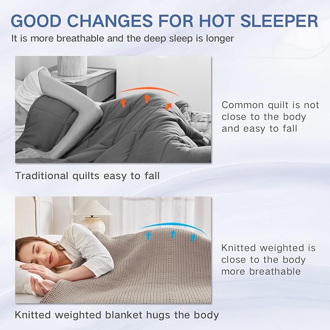 Guohaoi Knitted Weighted Blanket for Adults (Beige 48"x72" 10lbs) No Beads Cooling Throw Blanket for Hot Sleepers, Home Decor Breathable Chunky Knit Heavy Blanket Use on Full Size Bed