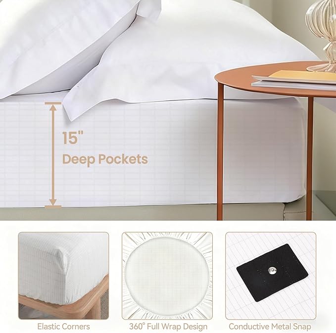 Grounding Sheets Queen Size 90% Organic Cotton,10% Silver Fiber Grounding Well Bed Sheets for Better Sleep and Stress Relief Earthing Grounding Sheets Deep Pocket 15" Design(White,80x60x13.5)