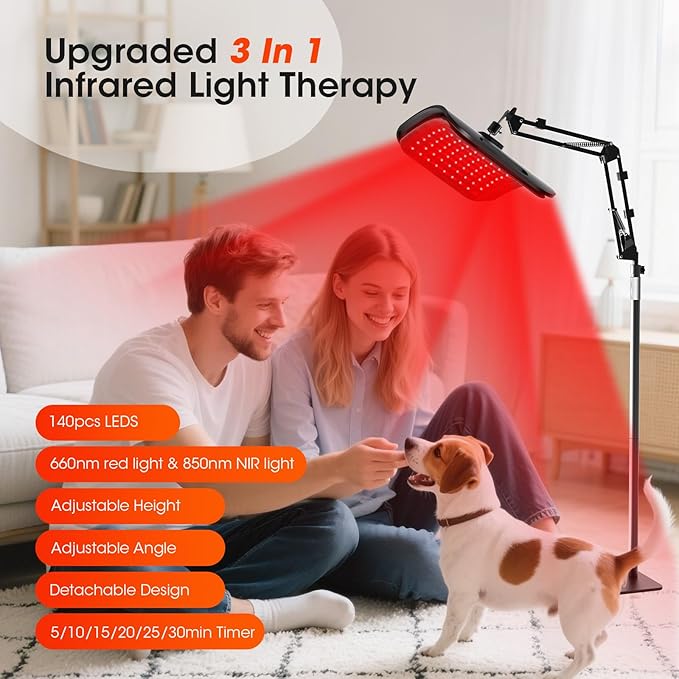 Red Light Therapy for Body，3 in 1 Multifunctional Removable Red Infrared Light Therapy Lamp, 660nm & 850nm Red Light Therapyfor Body and Face, Back, Leg, Waist with Adjustable Stand