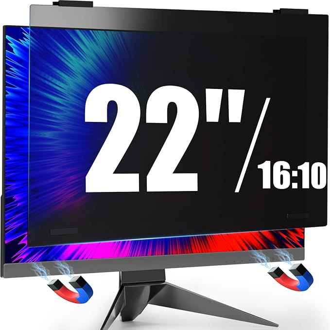22 Inch Privacy Screen Hanging for Computer Monitor 16:10 Aspect Ratio,Magnetic Anti Glare Blue Light Private Protector Eye Care,Removable Anti Spy Filter Shield for Digital Workplaces